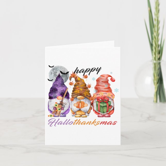 Happy Hallothanksmas Gnome Happy Thanksgiving Day  Card (Front)