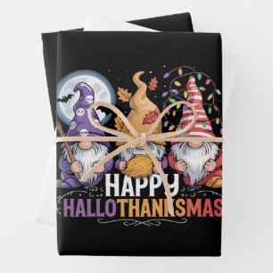 Happy HalloThanksMas Gnomes Halloween Christmas Wrapping Paper Sheets
