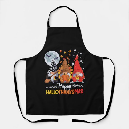 Happy Hallothanksmas Gnomes Halloween Thanksgiving Apron