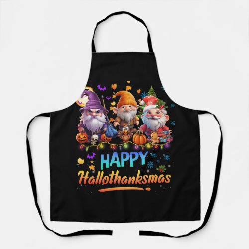 Happy Hallothanksmas Gnomes Halloween Thanksgiving Apron