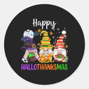Happy Hallothanksmas Gnomes Halloween Thanksgiving Classic Round Sticker