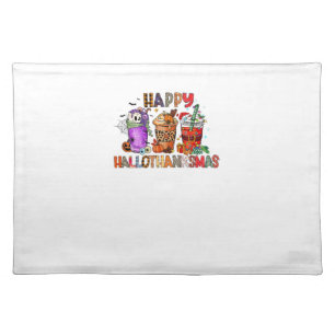 Happy Hallothanksmas Gnomes Halloween Thanksgiving Cloth Placemat