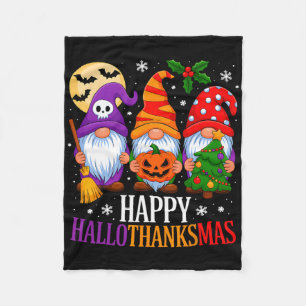 Happy Hallothanksmas Gnomes Halloween Thanksgiving Fleece Blanket