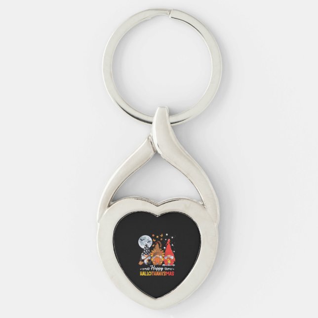 Happy Hallothanksmas Gnomes Halloween Thanksgiving Keychain (Front)