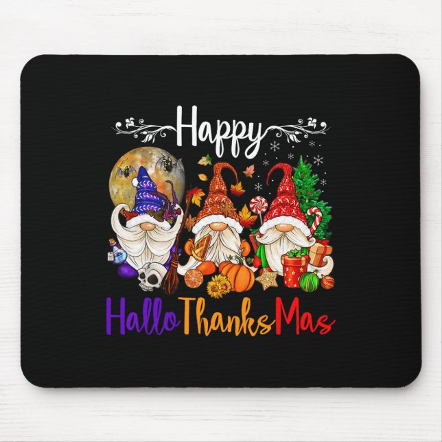 Happy Hallothanksmas Gnomes Halloween Thanksgiving Mouse Pad (Front)