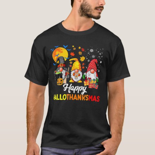 Happy HalloThanksMas Gnomes Halloween Thanksgiving T_Shirt