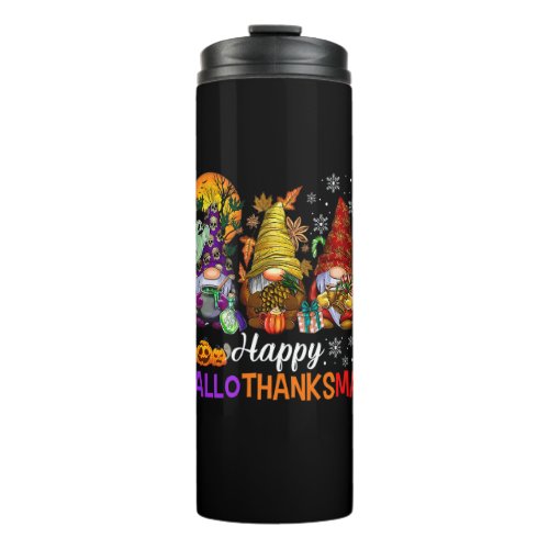 Happy Hallothanksmas Gnomes Halloween Thanksgiving Thermal Tumbler