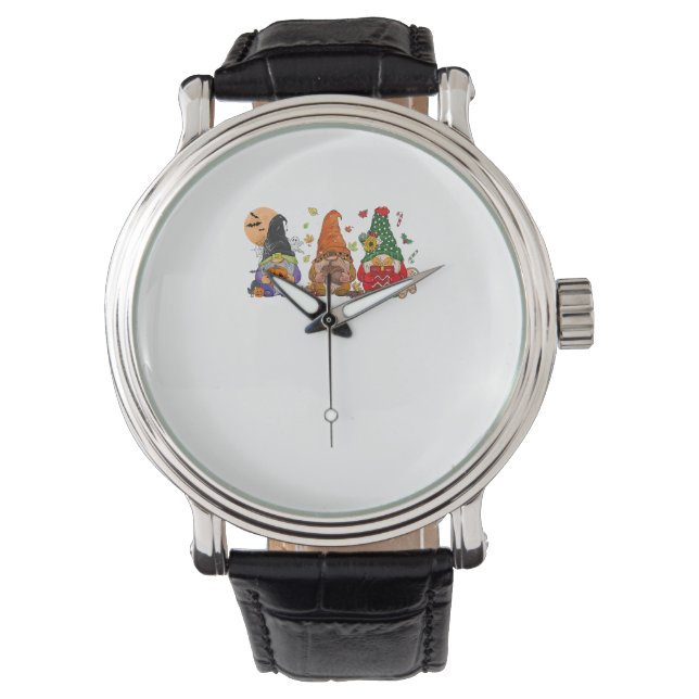 Happy Hallothanksmas Gnomes Halloween Thanksgiving Watch (Front)