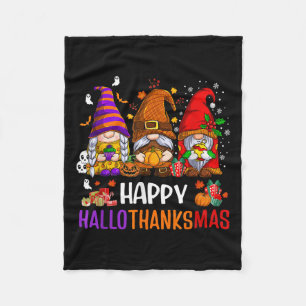 Happy Hallothanksmas Gnomes Lover Halloween Merry Fleece Blanket