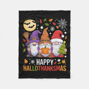 Happy Hallothanksmas Gnomes Lover Halloween Merry Fleece Blanket
