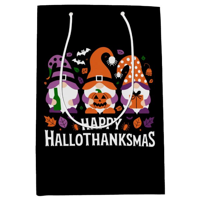 Happy Hallothanksmas Gnomes Lover Merry Christmas Medium Gift Bag (Front)