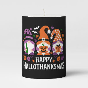 Happy Hallothanksmas Gnomes Lover Merry Christmas Pillar Candle