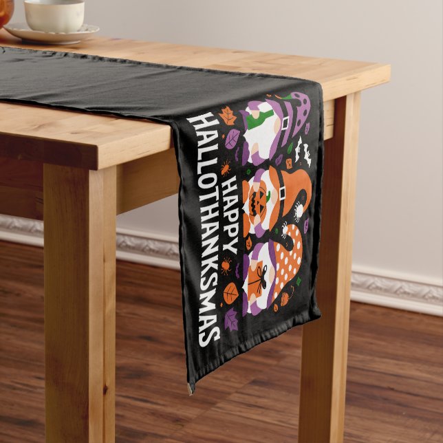 Happy Hallothanksmas Gnomes Lover Merry Christmas Short Table Runner (In Situ)