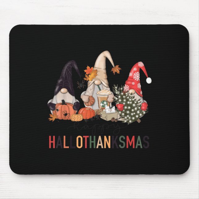 Happy Hallothanksmas Gnomes Pumpkins Halloween Chr Mouse Pad (Front)