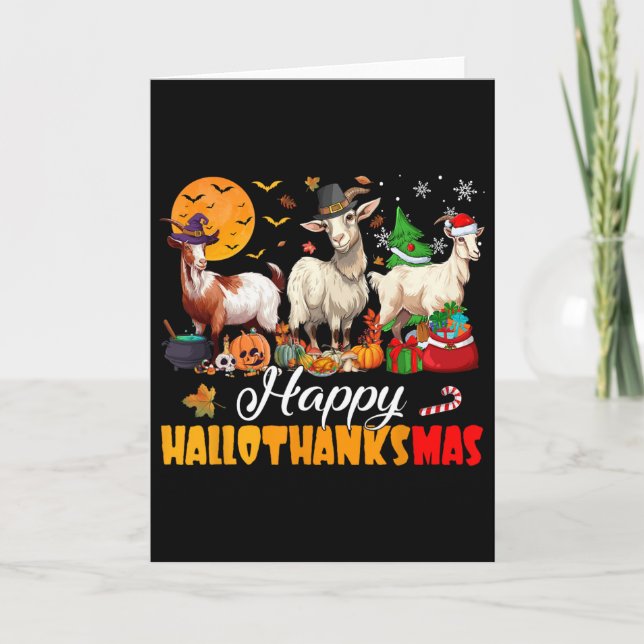 Happy Hallothanksmas Goat Halloween Thanksgiving C Card (Front)