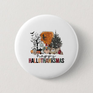 Happy Hallothanksmas Halloween Thanksgiving Christ Button