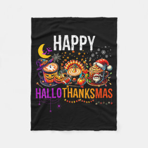 Happy Hallothanksmas Halloween Thanksgiving Christ Fleece Blanket