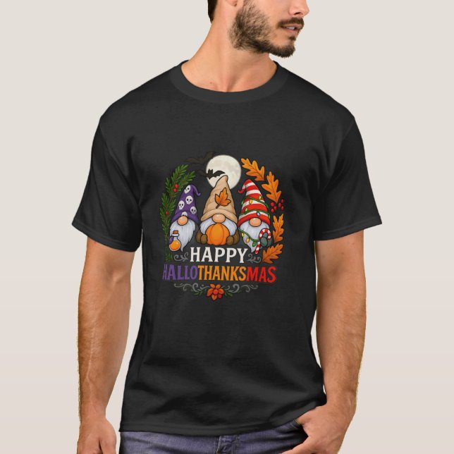 Happy HalloThanksMas Halloween Thanksgiving Christ T-Shirt (Front)