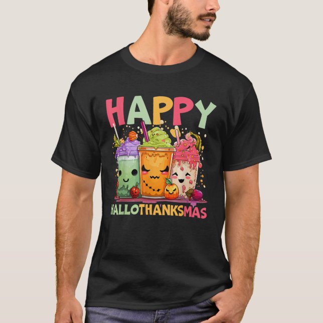 Happy Hallothanksmas Halloween Thanksgiving Christ T-Shirt (Front)