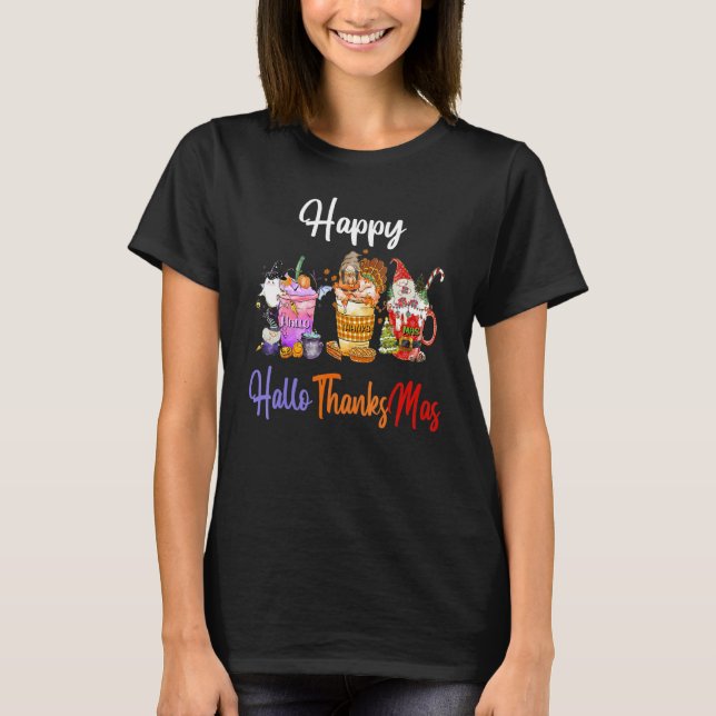 Happy Hallothanksmas Halloween Thanksgiving Christ T-Shirt (Front)