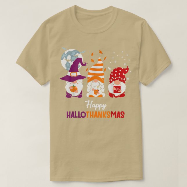 Happy Hallothanksmas Halloween Thanksgiving Christ T-Shirt (Design Front)