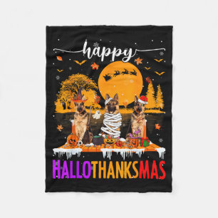Happy Hallothanksmas Halloween Xmas German Shepher Fleece Blanket