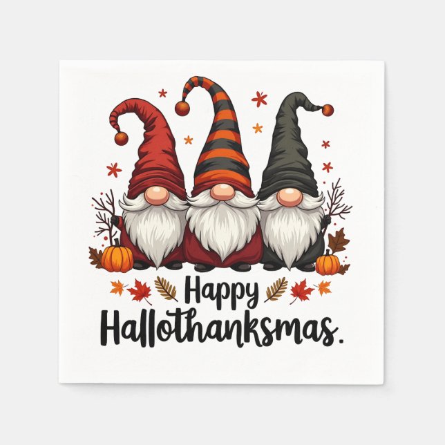 Happy Hallothanksmas Halloween Xmas Gnomes  Napkins (Front)