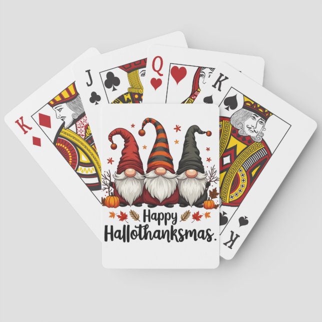Happy Hallothanksmas Halloween Xmas Gnomes  Poker Cards (Back)