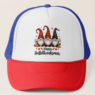 Happy Hallothanksmas Halloween Xmas Gnomes Trucker Hat