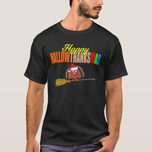 Happy HALLOTHANKSMAS HALLOWTHANKSMAS Teacher Nurse T-Shirt (Front)