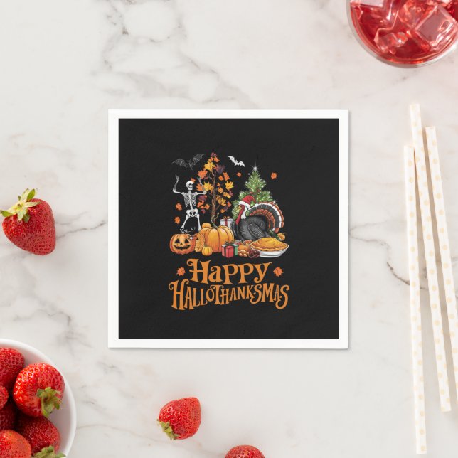 Happy Hallothanksmas Happy Halloween Thanksgiving  Napkins (Insitu)