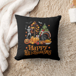 Happy Hallothanksmas Happy Halloween Thanksgiving  Throw Pillow
