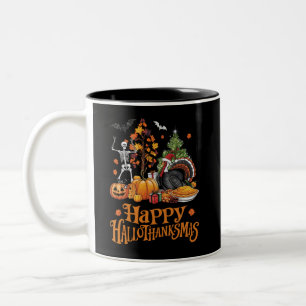 Happy Hallothanksmas Happy Halloween Thanksgiving Two-Tone Coffee Mug