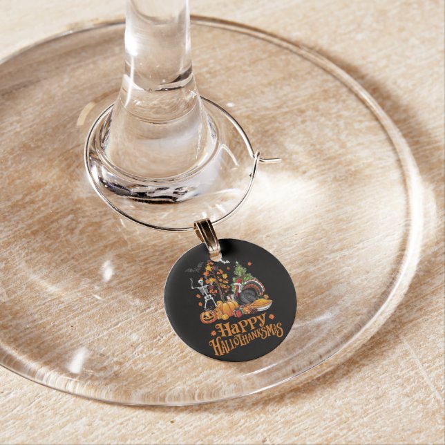 Happy Hallothanksmas Happy Halloween Thanksgiving  Wine Charm (In Situ)