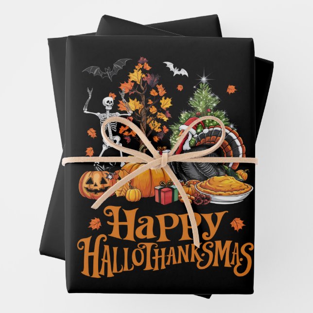 Happy Hallothanksmas Happy Halloween Thanksgiving  Wrapping Paper Sheets (In situ)