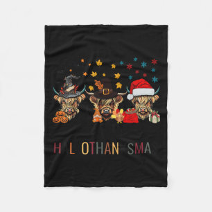 Happy Hallothanksmas Highland Cow Halloween Christ Fleece Blanket