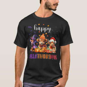 Happy Hallothanksmas Highland Cow Halloween Merry  T-Shirt
