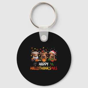Happy Hallothanksmas Highland Cow Halloween Thanks Keychain