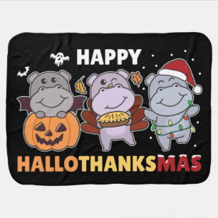 Happy Hallothanksmas Hippos Christmas Hippo Baby B Blanket