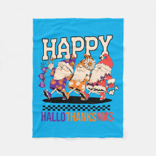 Happy Hallothanksmas Holiday Gnomes Design Fleece Blanket