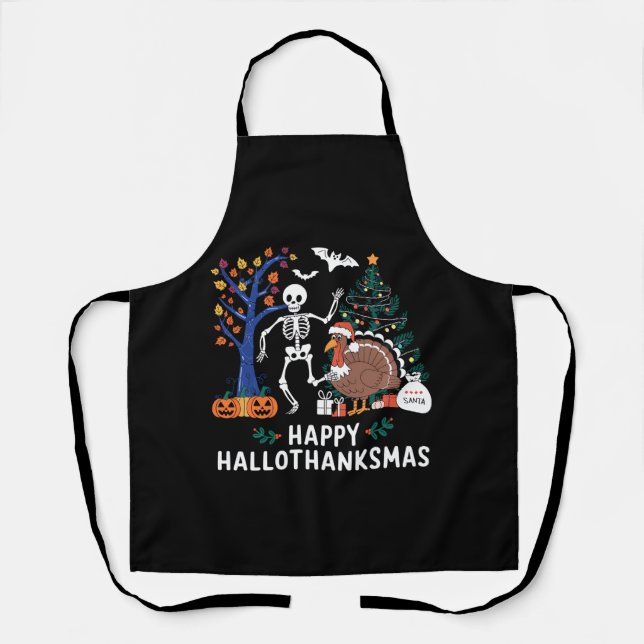 Happy Hallothanksmas Holiday Season Gift Fall Apron (Front)