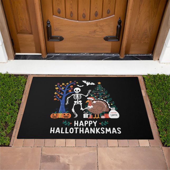 Happy Hallothanksmas Holiday Season Gift Fall Doormat (Outdoor)