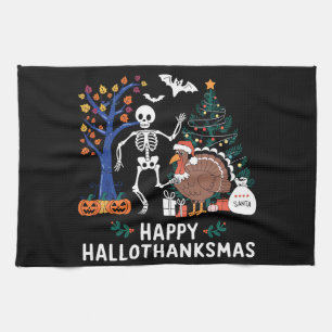 Happy Hallothanksmas Holiday Season Gift Fall Kitchen Towel