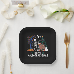 Happy Hallothanksmas Holiday Season Gift Fall Paper Plates