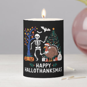 Happy Hallothanksmas Holiday Season Gift Fall Pillar Candle