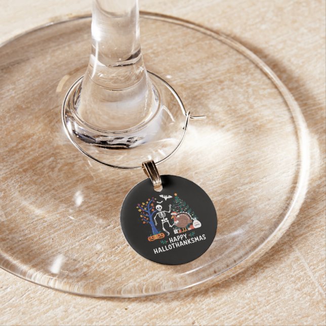 Happy Hallothanksmas Holiday Season Gift Fall Wine Charm (In Situ)