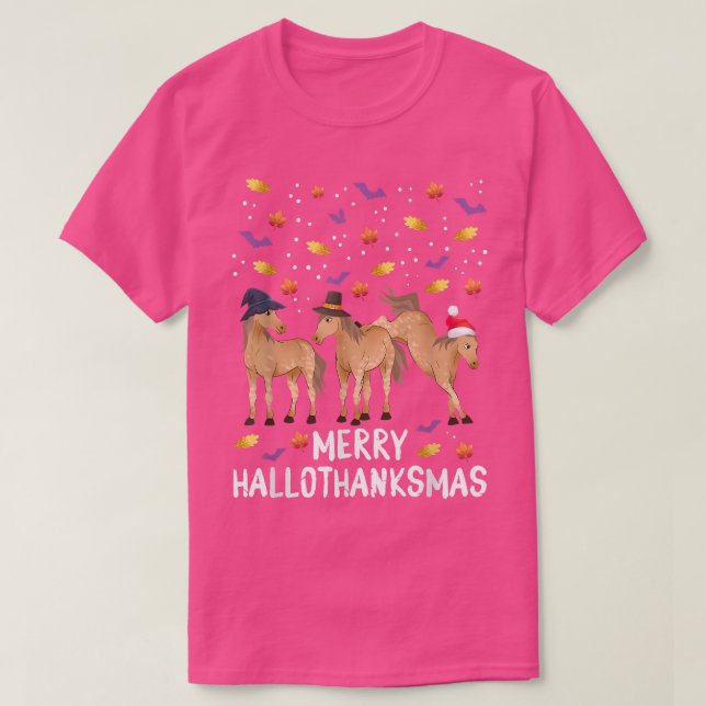 Happy Hallothanksmas Horse Fanatic Holiday Season  T-Shirt (Design Front)