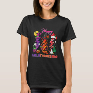 Happy Hallothanksmas lightning bolt Witch Santa Ha T-Shirt