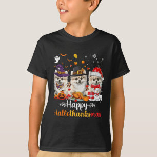 Happy Hallothanksmas Meranian Dog Halloween Christ T-Shirt