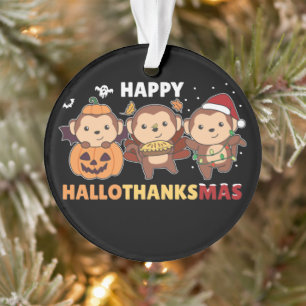 Happy Hallothanksmas Monkey Christmas Monkeys Orna Ornament